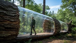 Building a house in the forest (ASMR) - This man built a mini house inside a tree trunk by himself