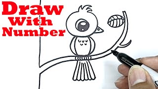 how to draw a bird simple with number 3 drawing with number