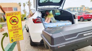Encountering problems [sewage] at Imperial Beach! Car camp, fishing & road trip in the Tesla Model Y