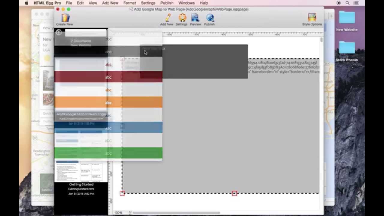 Add Google Map to web design using HTML Egg Pro for Mac