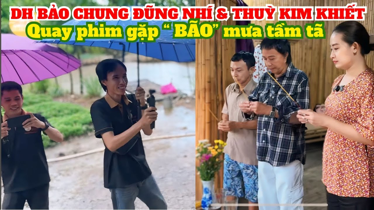Đoàn phim Thuỳ Kim Khiết, Bảo Chung, Dũng Nhí dính mưa tầm tã giữa cơn bão sáng, ai cũng méo mặt