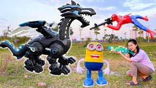 Changcady and the black dinosaur spray cold air, rescue animals, minions, super spiders - Part 142