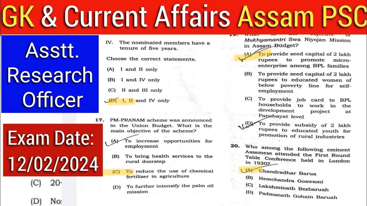 apsc Preliminary question ans | Assam gk 2025 | Assam Current Affairs ...