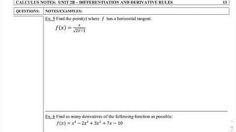 Sim CALC Derivative Rules: Chain Rule (Video 1-Example 5 with Horizontal Tangent Line)