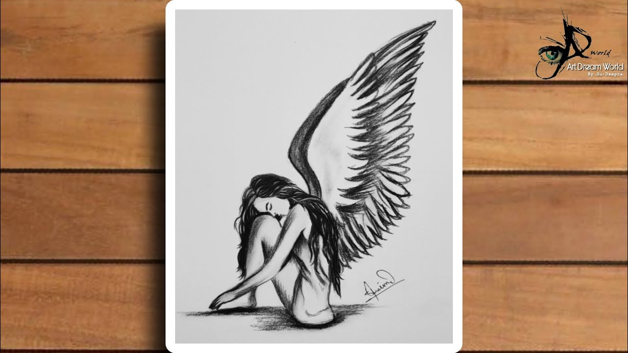 fallen angel girl drawing