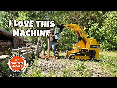 Setting fence posts with the Baumalight TRL630 mini skid steer and auger attachment!