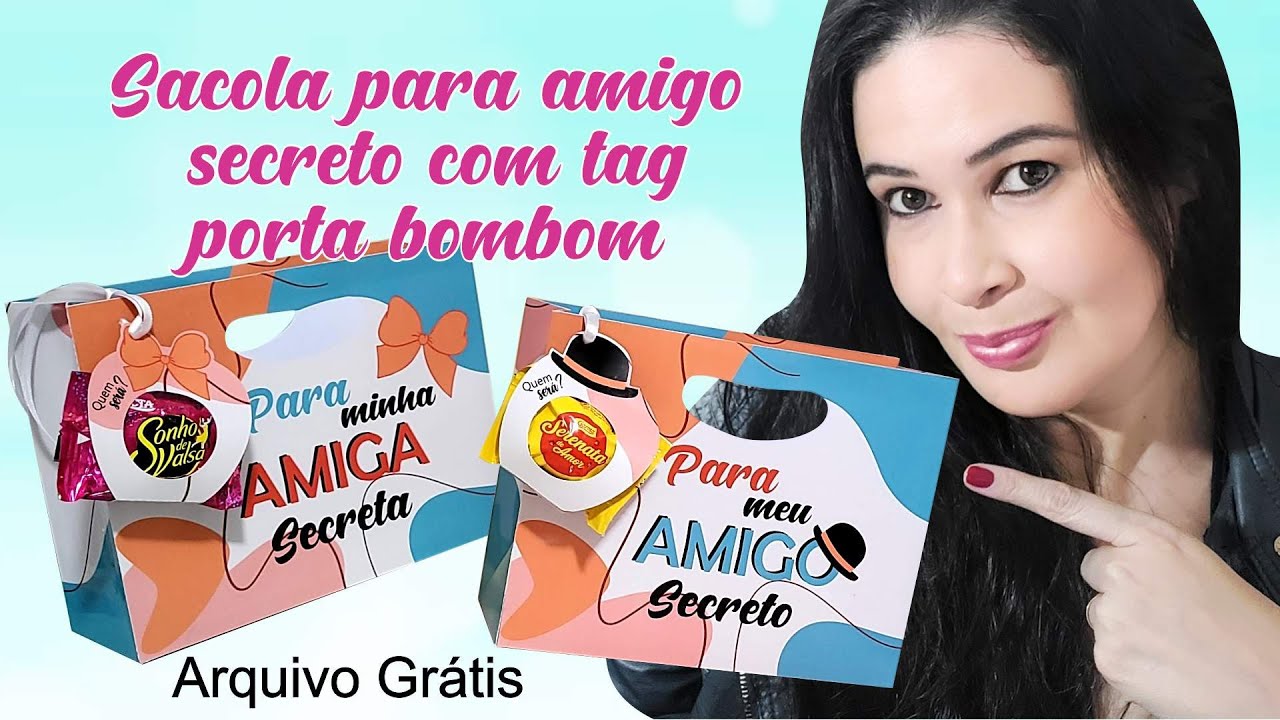 Sacola para amigo secreto com tag de bombom | molde grátis 