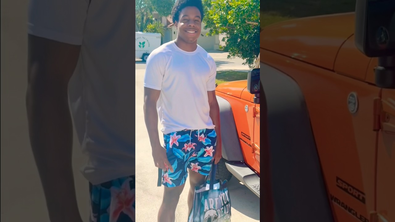 My boyfriend is showing the light he installed on the new car he bought for my son. Interracial coup