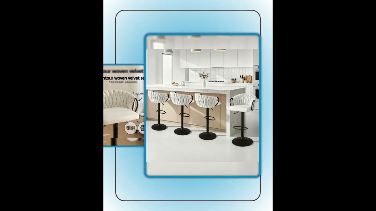 Artiss Bar Stool x4 Kitchen Dining Chair Counter Gaslift Woven Velvet Ivory