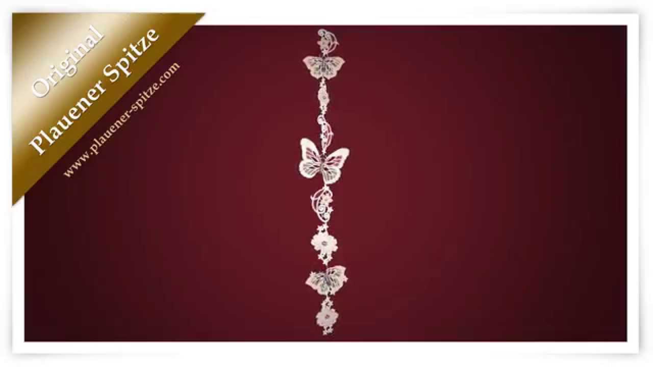 Plauener Spitze Fensterbild - Girlande mit Blüten und Schmetterlingen