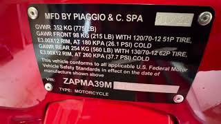 What is the air pressure on a Vespa 300 and where do you find it on the bike? PSI screenshot 5
