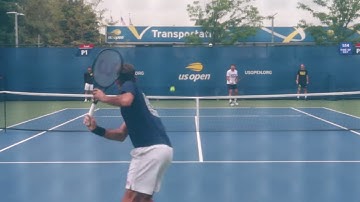 Roger Federer Training with Stan Wawrinka Court Level View