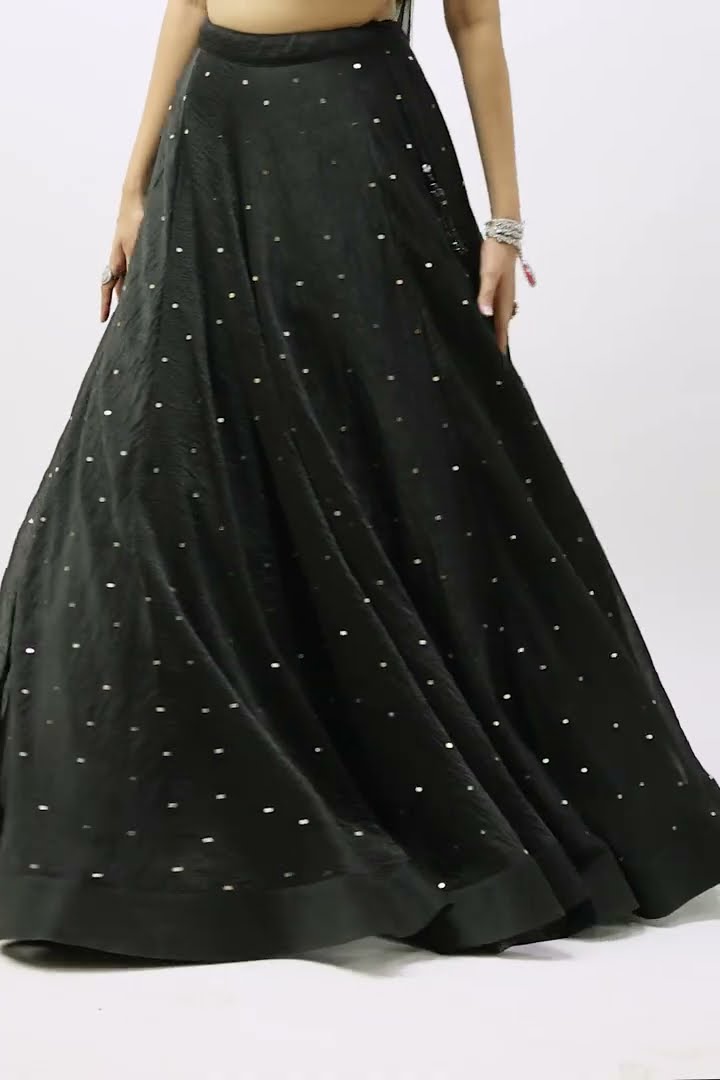 Black Crushed Organza Cutdana Work Bridesmaid Wear Lehenga Choli #andaazfashion #indianwear