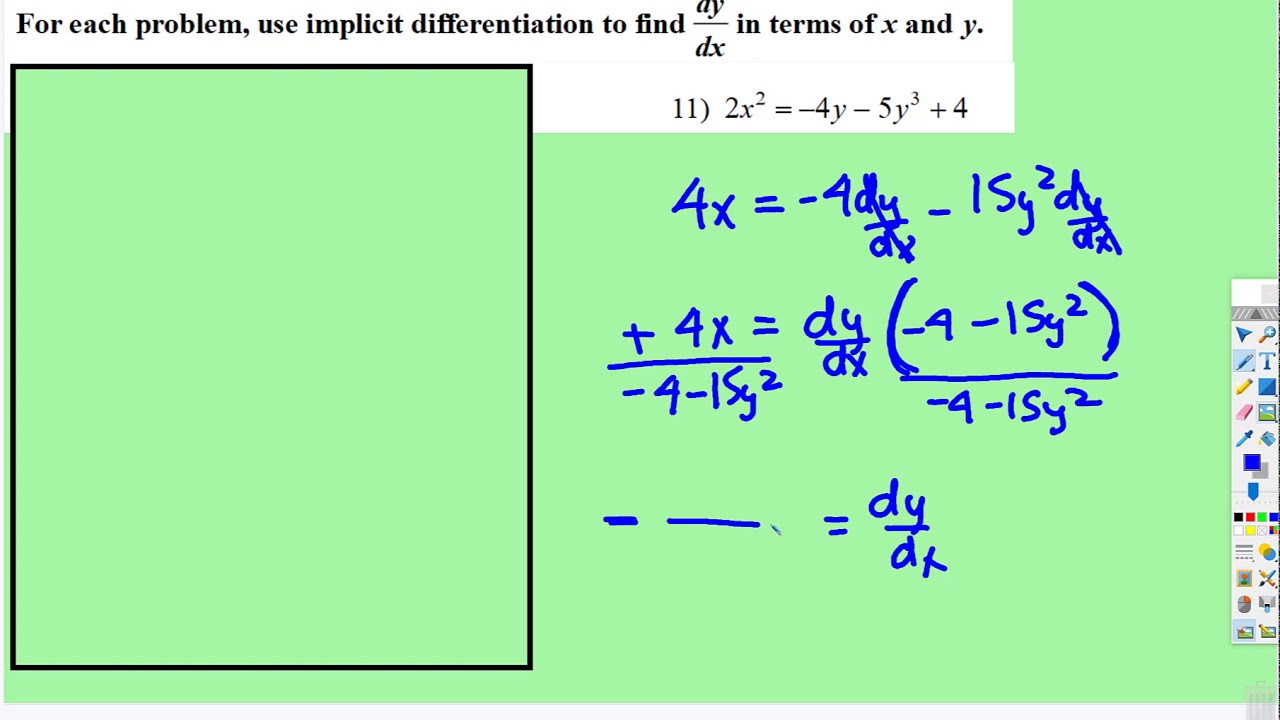 Derivatives: Implicit Differentiation - 3 Examples - YouTube
