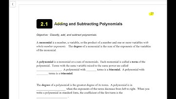 2.1 Adding and Subtracting Polynomials