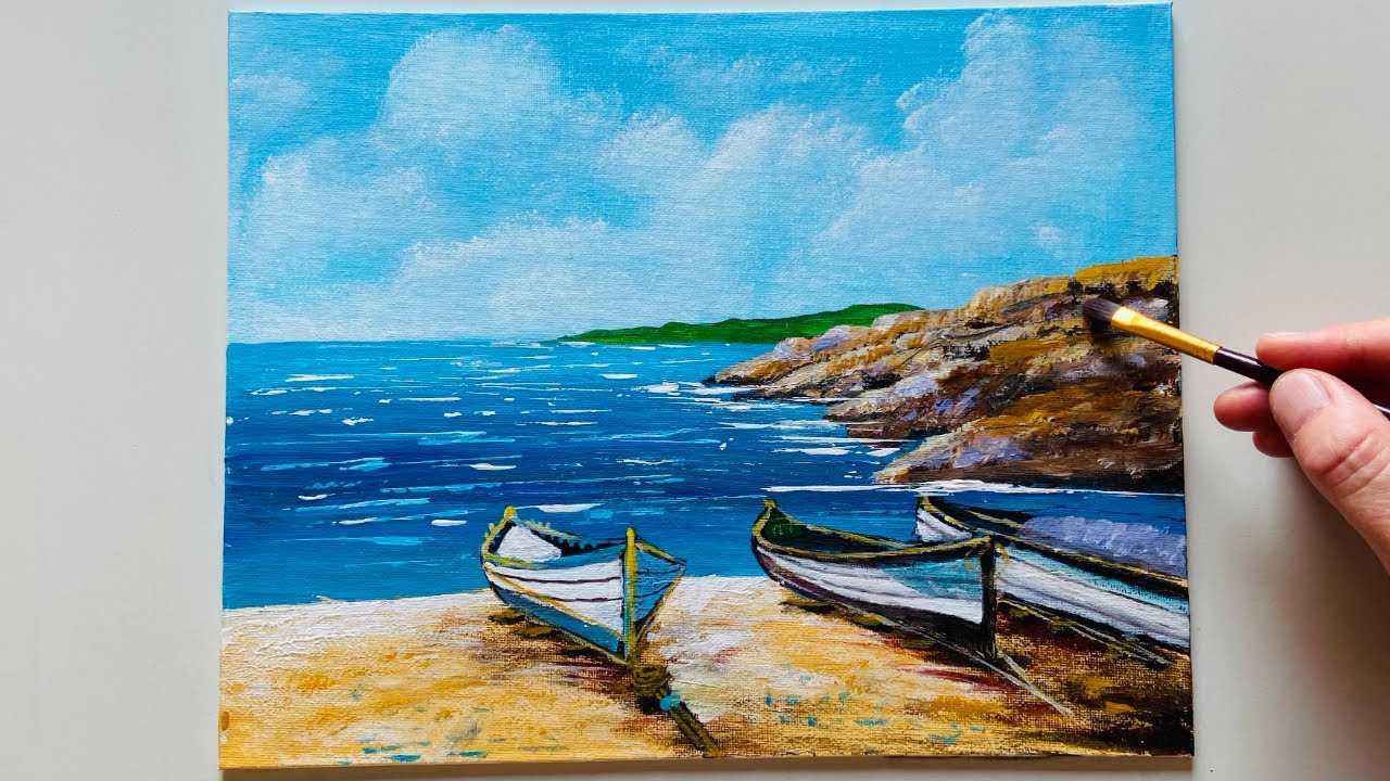 Seascape Painting / Acrylic Painting Tutorial YouTube
