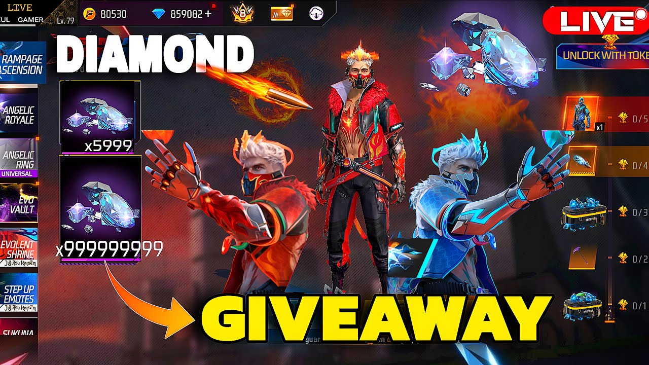 FREE FIRE LIVE DIAMOND GIVEAWAY|FFLIVE TEAMCODE 