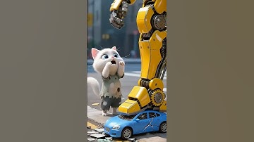 Kitten Cat vs Robot 🚗😱  #shorts #cat #animation #catai #ai #kitten
