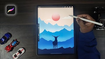 Procreate digital art on iPad Pro - Scenery with Deer in ipad tutorial.