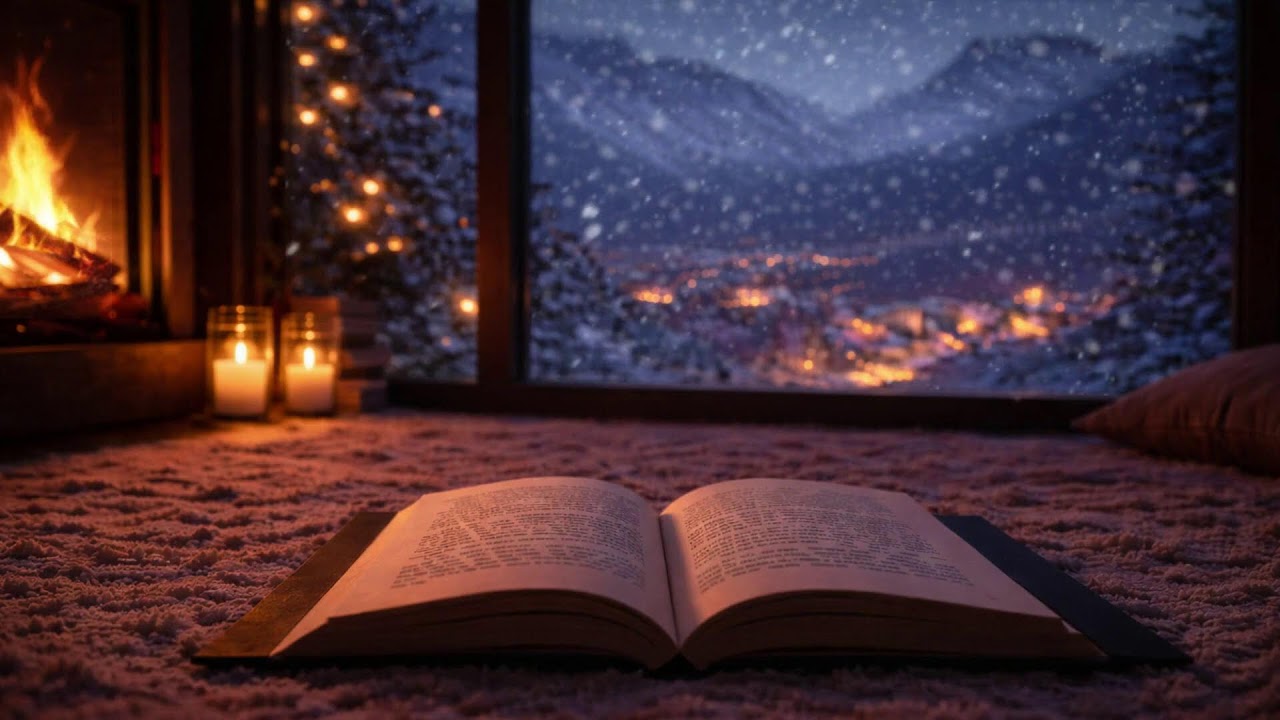 Winter Night Comfort  Reading by the Fireplace