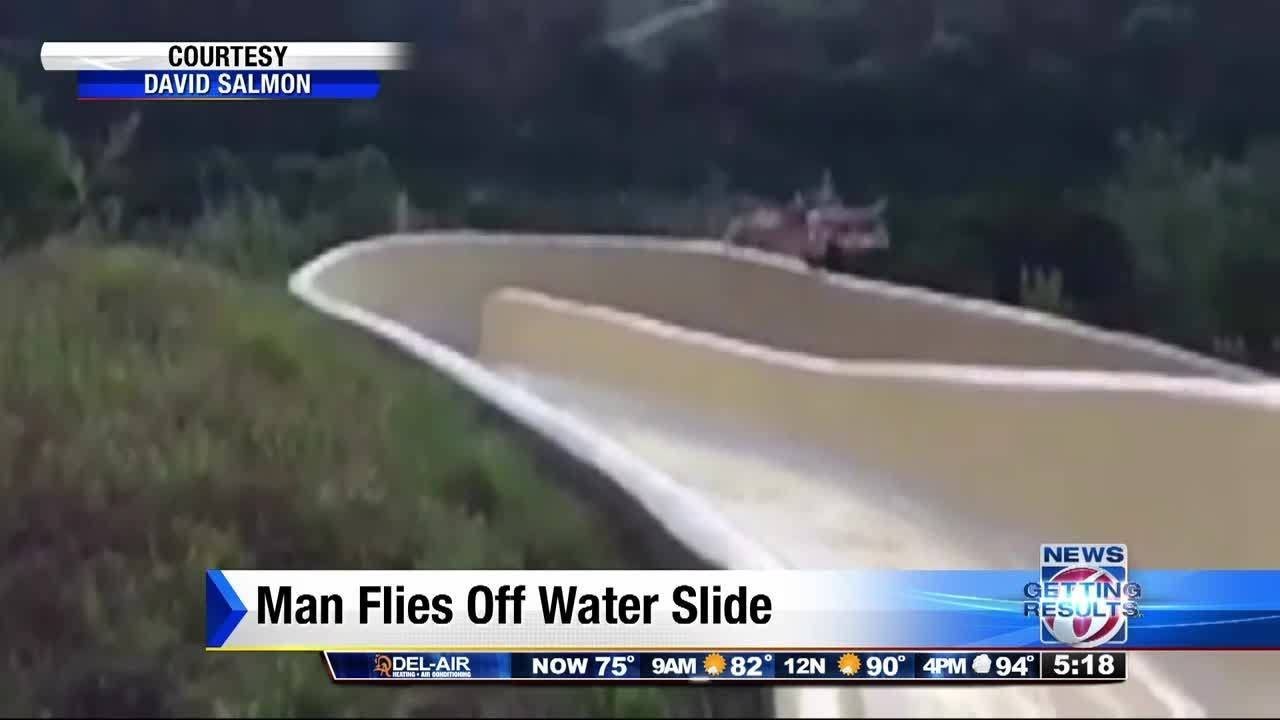 Video shows man flying off water slide YouTube