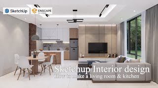 Sketchup interior design #55 How to make a living room and kitchen design render enscape