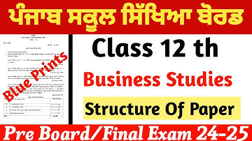 Pseb Class 12 th Business studies Structure of Paper Blue Prints 2024-25