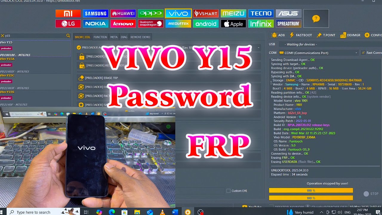 VIVO Y15 CPH1901 Password + FRP Whith UnlockTool
