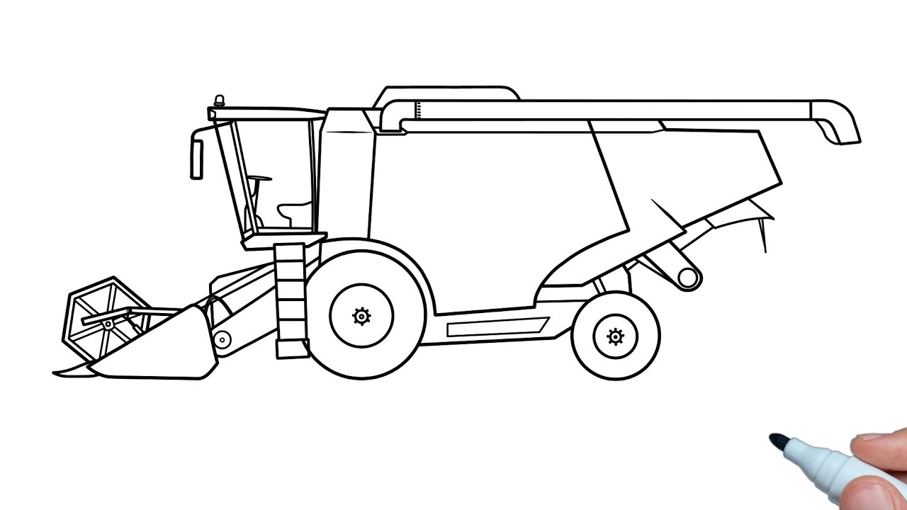 Premium Vector | Tractor line art illustration harvester combine hand drawn