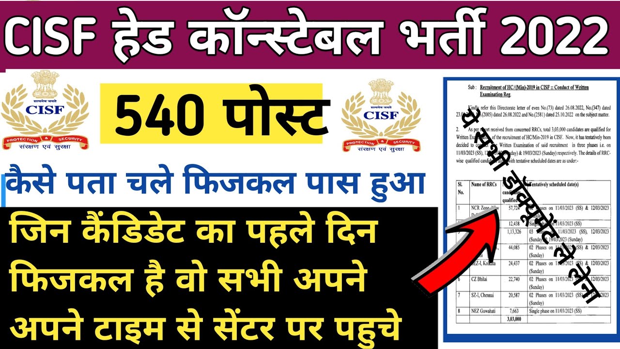 CISF HCM कैसे जाने आपका फिजकल पास है ! CISF HCM 2022 DOCUMENT LIST! CISF Head constable 2022