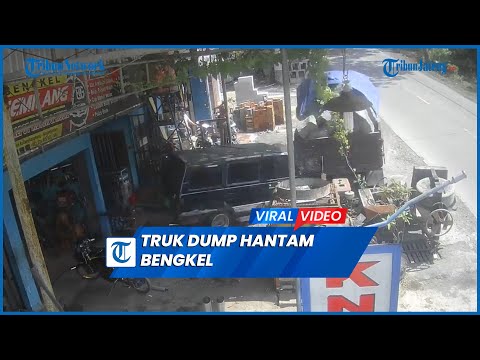 Detik-detik Kecelakaan Truk Dump Hantam Bengkel Akibat Tak Kuat Nanjak