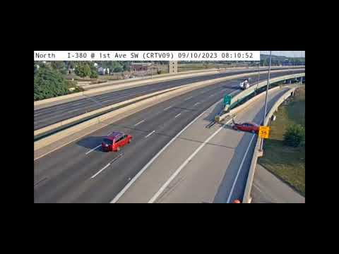 Iowa: Car Crashes Into Impact Attenuator In Cedar Rapids, IA - YouTube