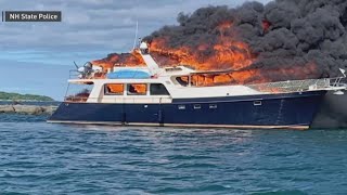 Yacht that caught fire Saturday continues to leak diesel fuel