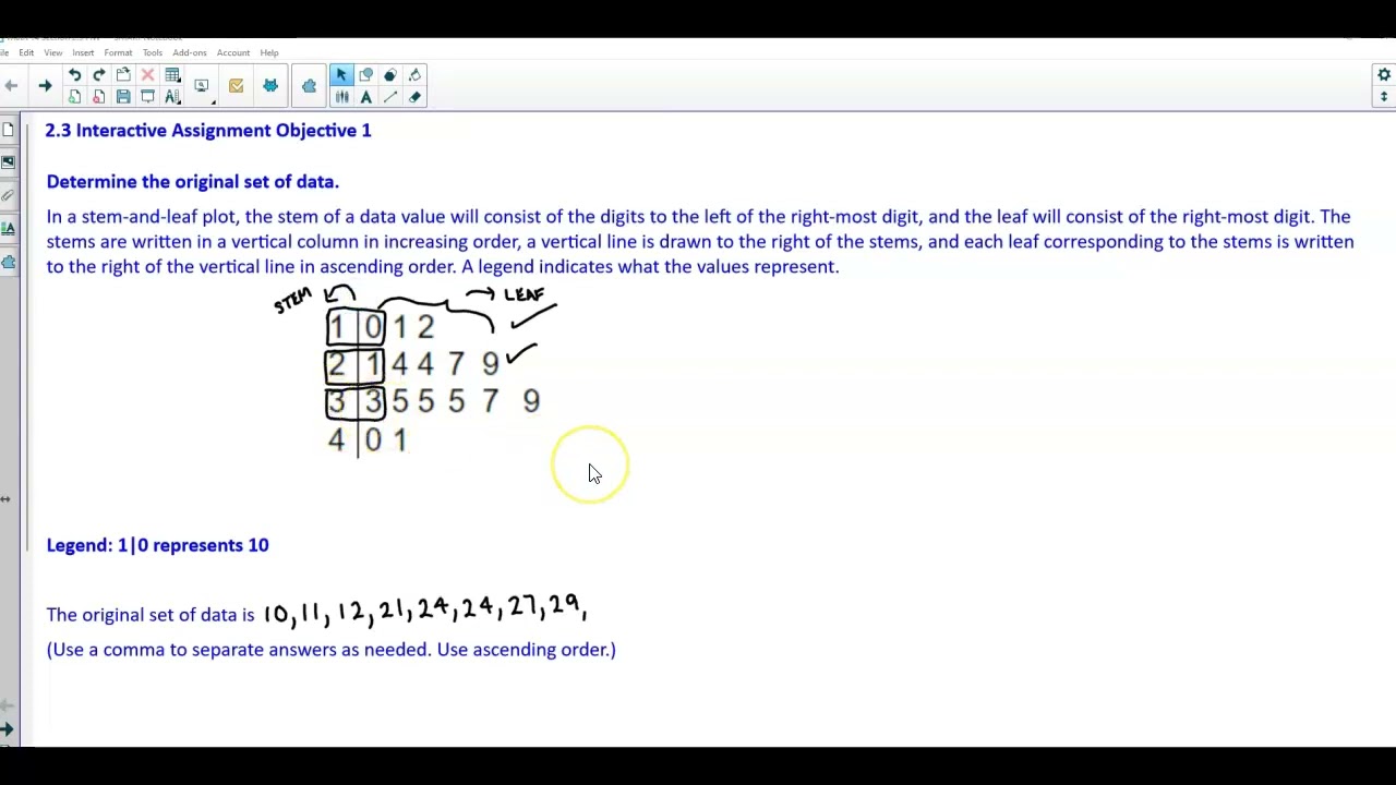 Math 14 2.3 Objective 1: Determine The Original Set Of Data Using A Stem-And-Leaf Plot