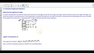 Math 14 2.3 Objective 1: Determine the original set of data using a Stem-and-Leaf Plot