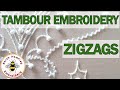 Tambour embroidery tutorial - stitching a zigzag line. Tambour embroidery for beginners.