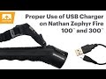 Proper Use of USB Charger on Nathan Zephyr Fire 100 and 300