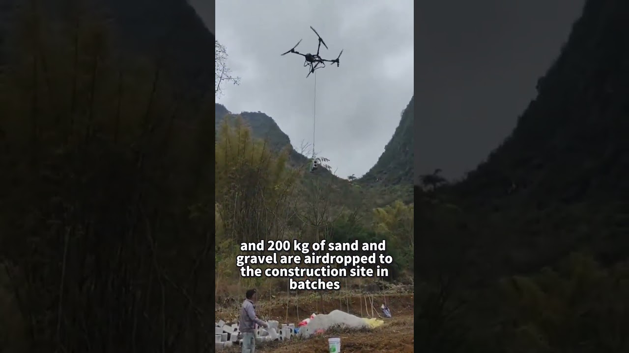 Aerial Logistics: Drone Lifts Sand & Gravel for Construction Efficiency