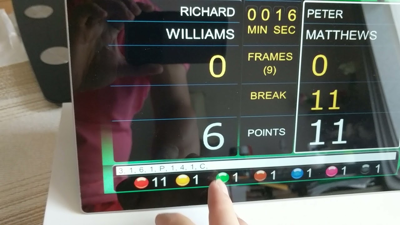 ProScore snooker scoreboard with integrated Web Based Mini Scorer quick demo