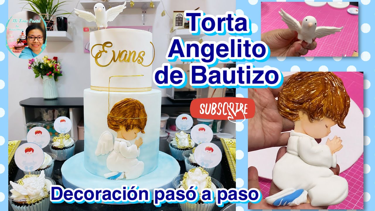 Torta Angelito para Bautizo, Decoración paso a paso ( Tutorial diferentes técnicas)