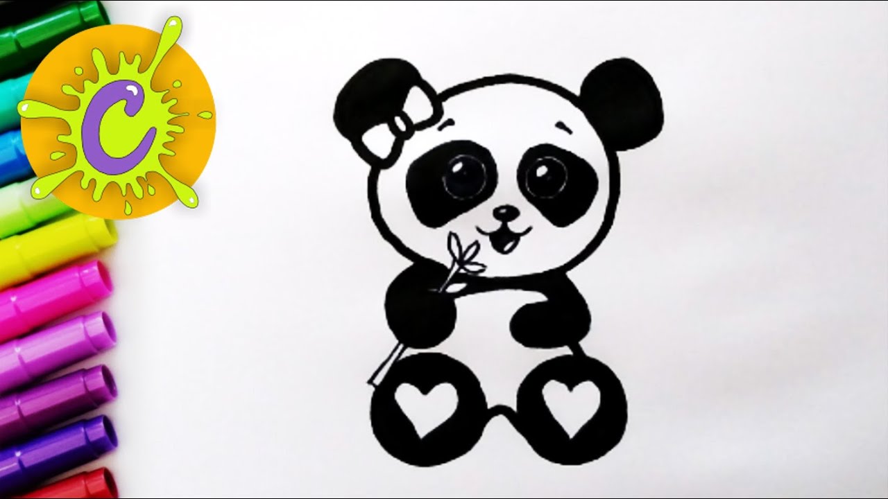 Desenho de Kawaii panda com coração para colorir