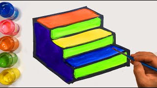 Vẽ cầu thang 3D đơn giản và tô màu cho bé | Dạy bé vẽ | Dạy bé tô màu | Mewarnai Tangga Resimi
