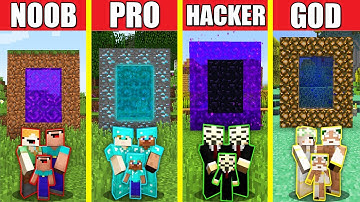Minecraft Battle: PORTAL HOUSE BUILD CHALLENGE - NOOB vs PRO vs HACKER vs GOD / Animation NETHER END