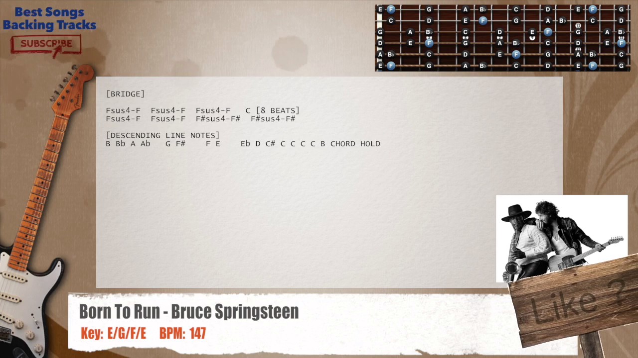 🎸 Born To Run - Bruce Springsteen Guitar Backing Track with chords and lyrics