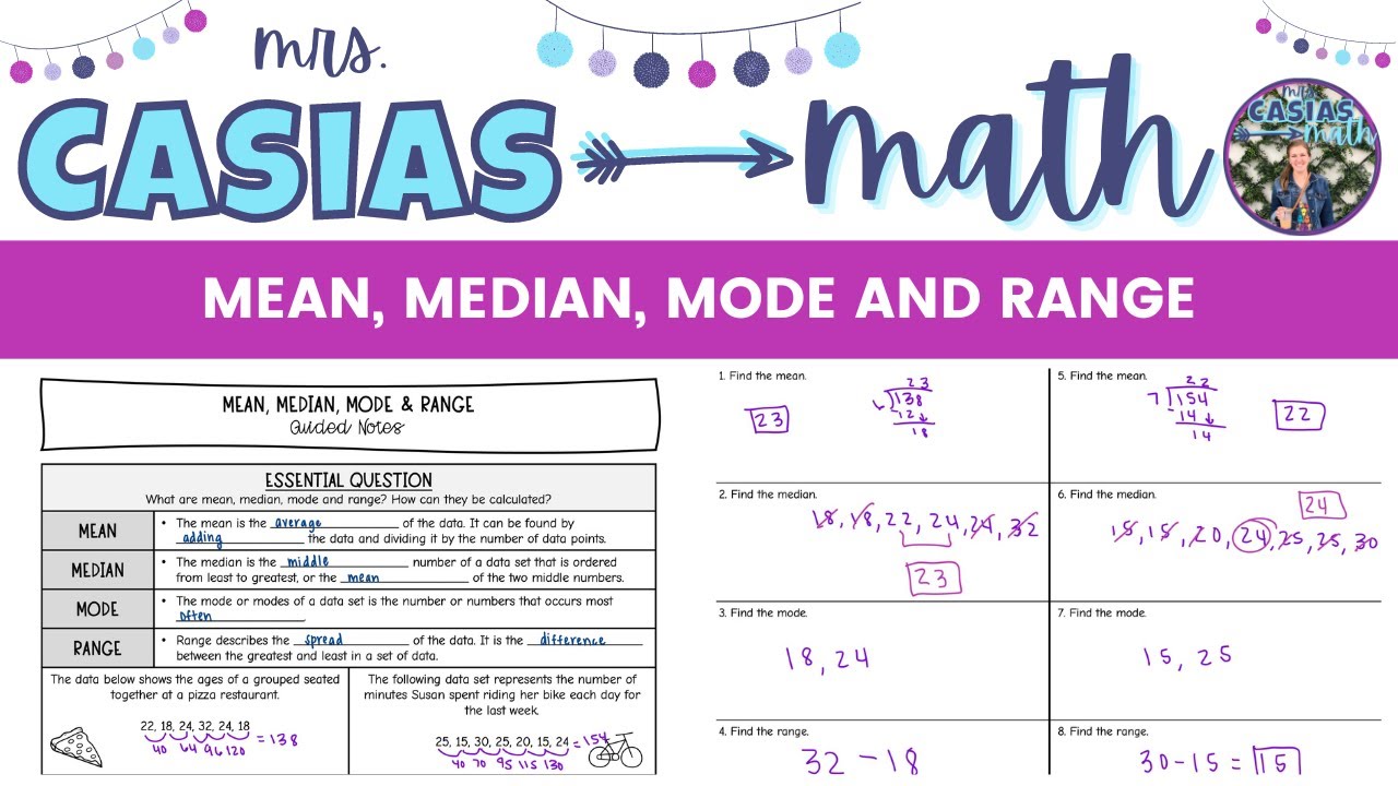 Mean, Median, Mode and Range Measures of Central Tendency 7th Grade