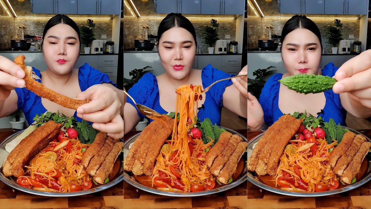 ตำซั่วหมูกรอบ แกล้มมะระขี้นกหวาน | ไอซ์ซี่ กินยั่ว