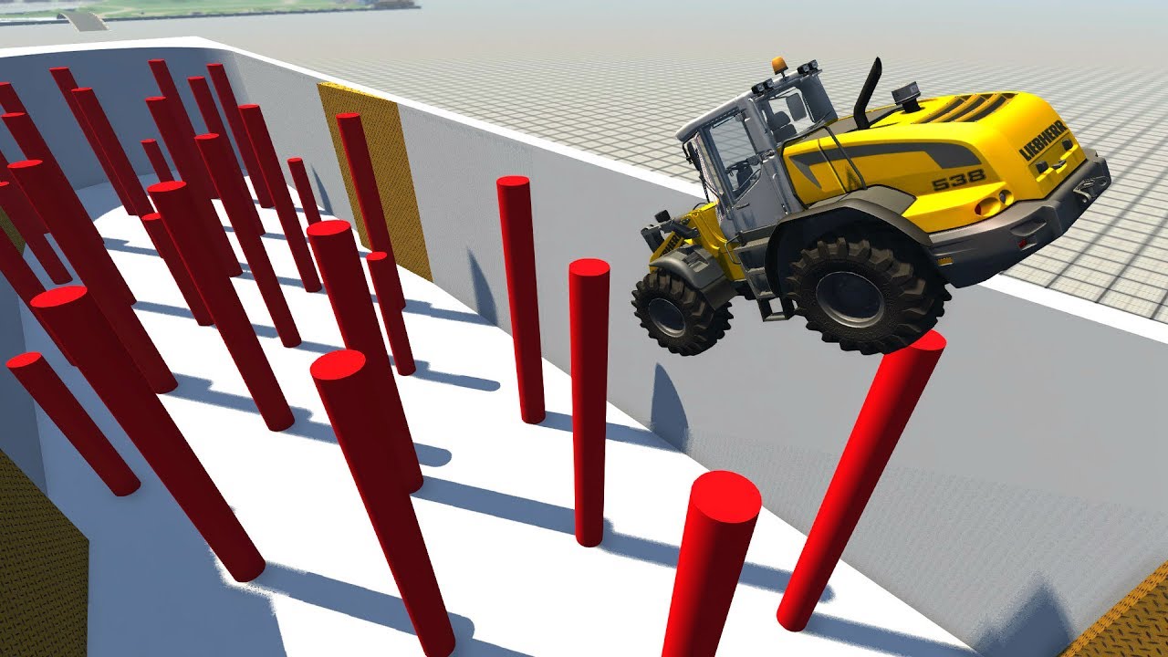 Falling Cars Crushing on Red Poles - Beamng drive