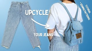 UPCYCLED FLAP BACKPACK 👖 Jeans Reutilizados + Molde y Costura / JeanBean Backpack
