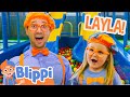 Blippi  layla have a slide race in an indoor playground  blippi full episodes