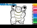 Pokemon 009 - Blastoise, Coloring and drawing for kids. Покемон Бластойз, Раскраски для детей.